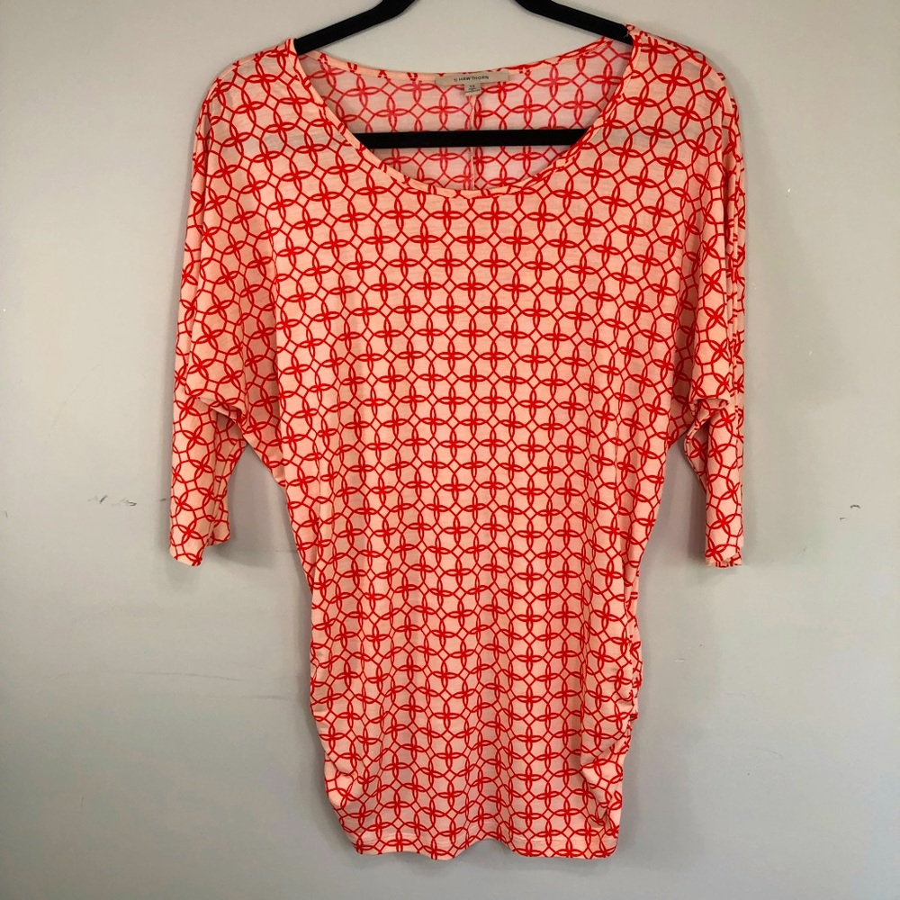 Stitch Fix 41 Hawthorn Orange Cream Geometric Print Dolman Sleeve Blouse